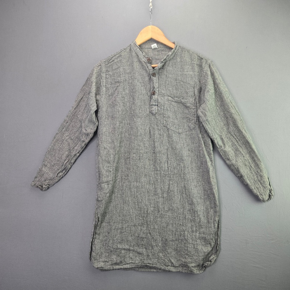 Nepal Cotton Kurta Tunic Shirt Henley L Gray Boho Long Sleeve Vintage Style